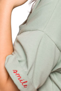 Bluzka damska oversize z głębokim dekoltem krótki rękaw pistacjowa B147