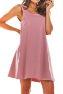 Sukienka mini na ramiączkach z głębokim dekolt z tyłu różowa M204