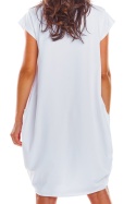 Sukienka midi luźna z krótkim rękawem i kieszeniami biała M206