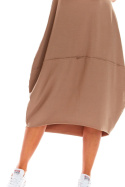 Bawełniana sukienka midi rozszerzana z krótkim rękawem beżowa M213