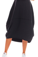 Bawełniana sukienka midi rozszerzana z krótkim rękawem czarna M213