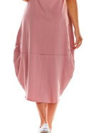 Bawełniana sukienka midi rozszerzana z krótkim rękawem różowa M213
