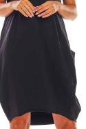Sukienka midi luźna z krótkim rękawem i kieszeniami czarna M206