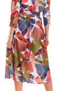 Sukienka midi z rękawem 3/4 wiązana w pasie wzór M192