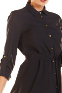 Sukienka koszulowa mini zapinana z paskiem wiązana czarna M200