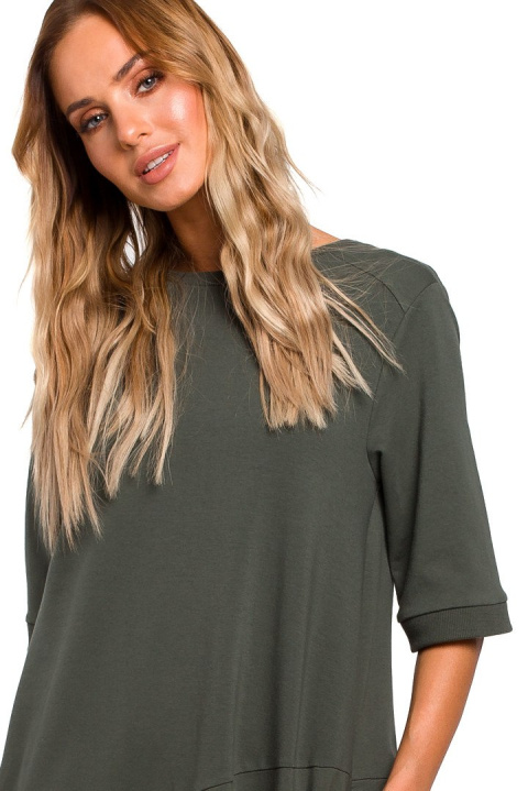 Sukienka bombka midi oversize z krótkim rękawem zielona r.L me451 Sukienka bombka midi oversize z krótkim rękawem zielona r.L me451