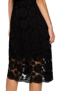 Sukienka koronkowa midi rozkloszowana z krótkim rękawem czarna r.S me405