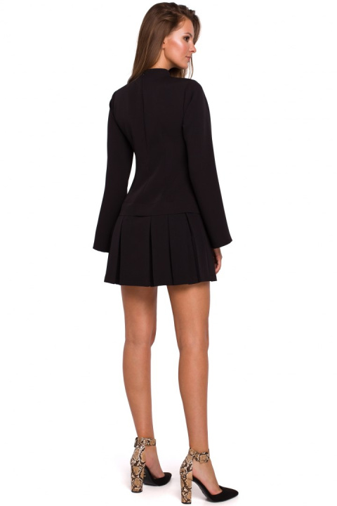 Sukienka mini z kontrafałdami stójka rozkloszowany rękaw czarna r.XL K021 Sukienka mini z kontrafałdami stójka rozkloszowany rękaw czarna r.XL K021