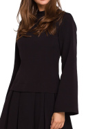 Sukienka mini z kontrafałdami stójka rozkloszowany rękaw czarna r.XL K021