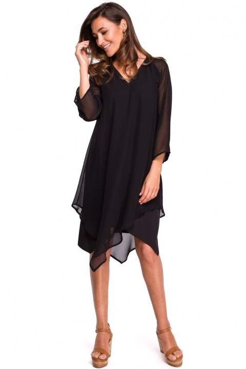 Zwiewna sukienka szyfonowa rozkloszowana boho dekolt V r.M czarna S159