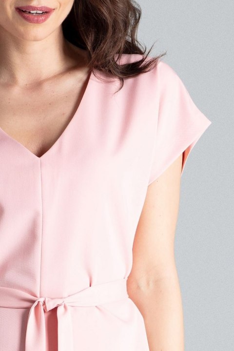 Sukienka midi z kimonowym rękawem wiązana w pasie różowa r.XL L032 Sukienka midi z kimonowym rękawem wiązana w pasie różowa r.XL L032