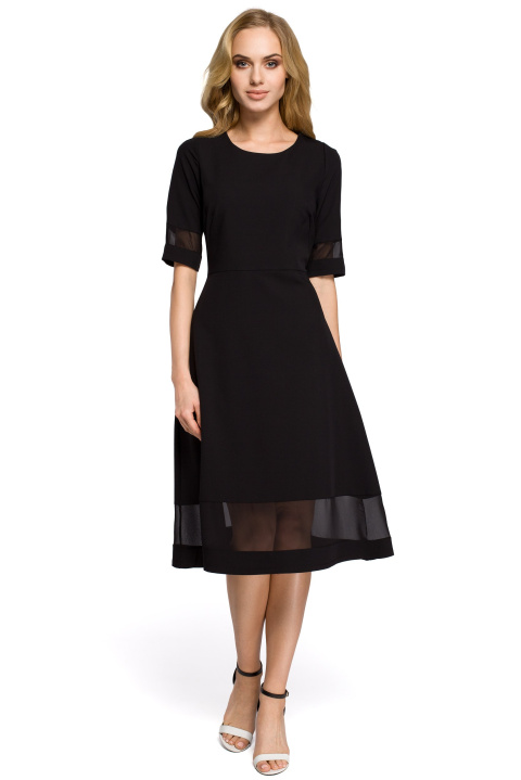 Sukienka wieczorowa midi rozkloszowana z szyfonem czarna r.S me272
