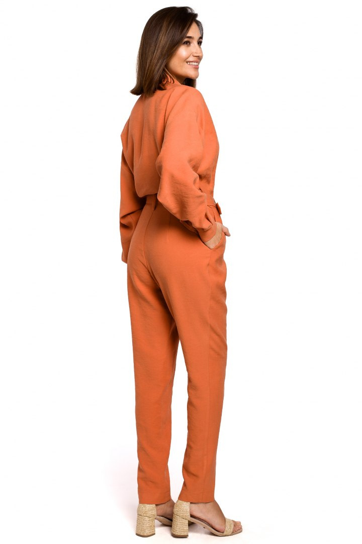 Elegancki kombinezon z wiskozy długi rękaw spodnie chino pomarańczowy S209