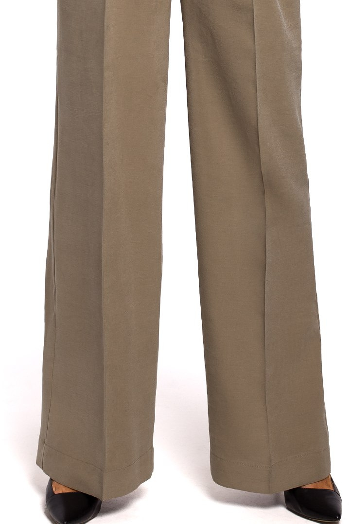 Spodnie damskie z wiskozy z gumką w pasie szerokie nogawki khaki S203 Spodnie damskie z wiskozy z gumką w pasie szerokie nogawki khaki S203
