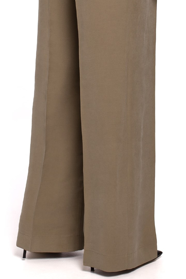 Spodnie damskie z wiskozy z gumką w pasie szerokie nogawki khaki S203 Spodnie damskie z wiskozy z gumką w pasie szerokie nogawki khaki S203