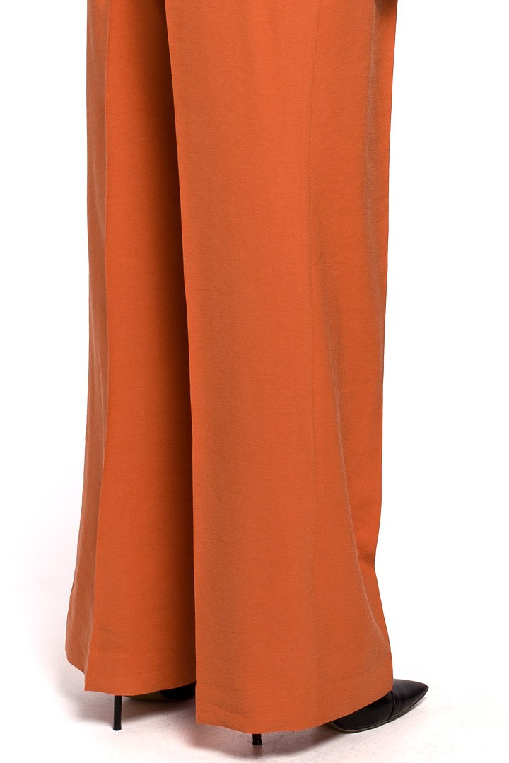 Spodnie damskie z wiskozy pas z gumą szerokie nogawki pomarańczowe S203