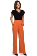 Spodnie damskie z wiskozy pas z gumą szerokie nogawki pomarańczowe S203