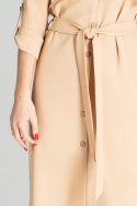 Sukienka koszulowa midi z wiązaniem zapinana na guziki beżowa M701