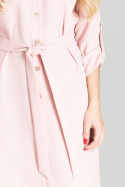 Sukienka koszulowa midi z wiązaniem zapinana na guziki różowa M701