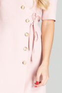 Sukienka kopertowa midi z krótkim rękawem i dekoltem V różowa M703