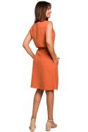 Sukienka midi z wiskozy bez rękawów wiązana z przodu pomarańczowa S210