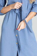 Sukienka koszulowa midi z wiązaniem zapinana na guziki niebieska M701