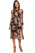 Sukienka szyfonowa midi z gumką w kwiaty fason A długi rękaw m3 S213