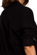 Żakiet damski z wiskozy bez zapięcia wiązany taliowany czarny S202