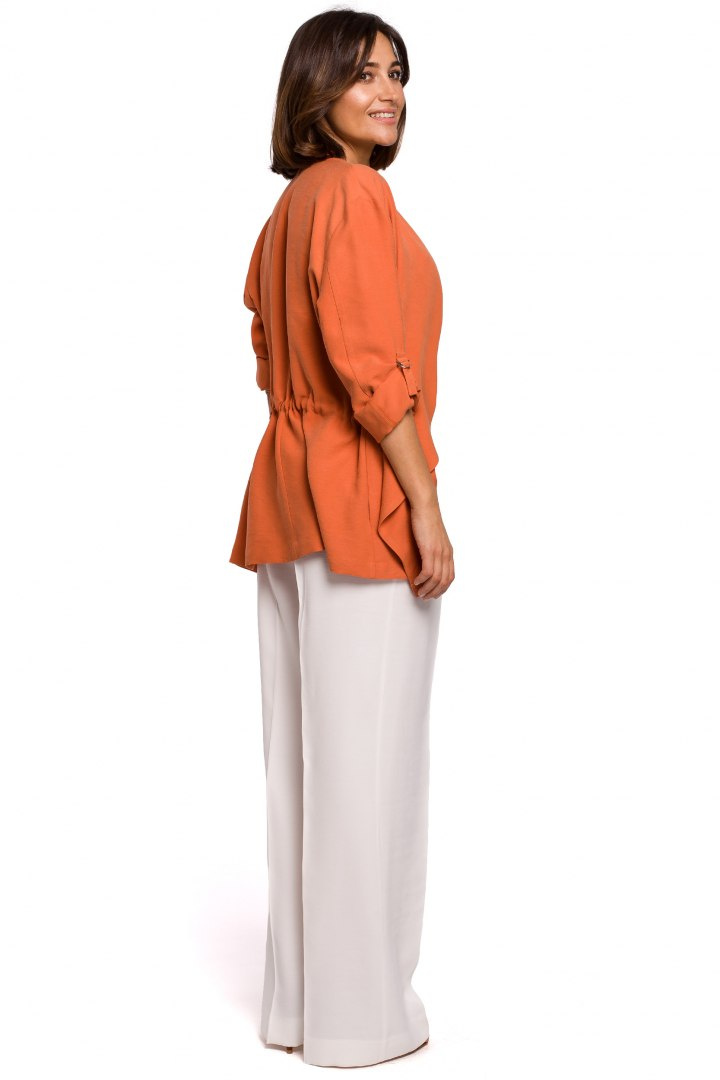 Żakiet damski z wiskozy bez zapięcia wiązany taliowany pomarańczowy S202