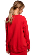 Luźna bluza damska z klamrami i lampasami z przodu czerwona me492