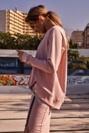 Luźna bluza damska z klamrami i lampasami z przodu różowa me492