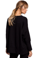 Luźna bluza damska z lampasem i rozcięciami na bokach czarna me491