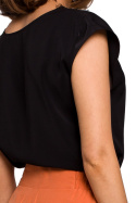 Bluzka damska luźna bez rękawów z koronkowym dekoltem V czarna S206