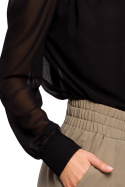 Bluzka damska szyfonowa gładka z długim rękawem luźna czarna S212