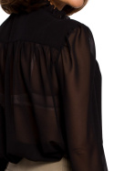 Bluzka damska szyfonowa gładka z długim rękawem luźna czarna S212