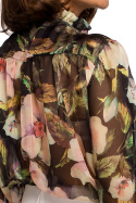 Bluzka damska szyfonowa w kwiaty z długim rękawem czarna S211