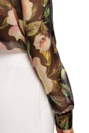 Bluzka damska szyfonowa w kwiaty z długim rękawem czarna S211
