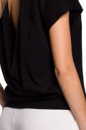 Bluzka damska luźna z krótkim rękawem i zakładką z tyłu czarna me498