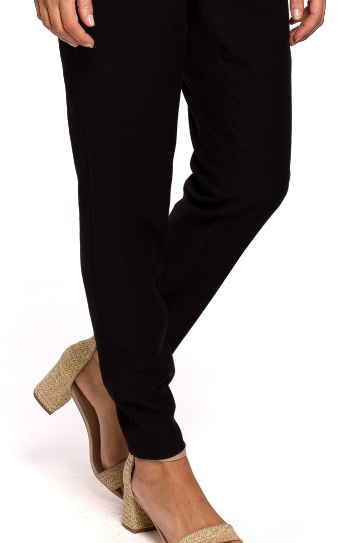 Elegancki kombinezon z wiskozy długi rękaw spodnie chino czarny S209
