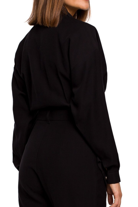 Elegancki kombinezon z wiskozy długi rękaw spodnie chino czarny S209 Elegancki kombinezon z wiskozy długi rękaw spodnie chino czarny S209