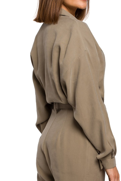 Elegancki kombinezon z wiskozy długi rękaw spodnie chino khaki S209 Elegancki kombinezon z wiskozy długi rękaw spodnie chino khaki S209