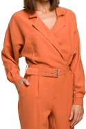 Elegancki kombinezon z wiskozy długi rękaw spodnie chino pomarańczowy S209
