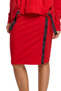 Sportowa spódnica ołówkowa midi z rozcięciem i lampasem czerwona me494