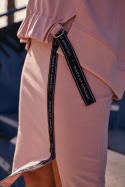 Sportowa spódnica ołówkowa midi z rozcięciem i lampasem różowa me494