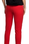 Spodnie damskie z prostymi nogawkami z rozcięciami czerwone me493