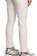 Spodnie damskie z prostymi nogawkami z rozcięciami ecru me493