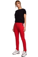Spodnie damskie z prostymi nogawkami z rozcięciami czerwone me493