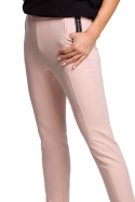 Spodnie damskie z prostymi nogawkami z rozcięciami różowe me493
