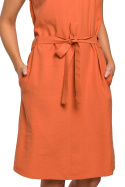 Sukienka midi z wiskozy bez rękawów wiązana z przodu pomarańczowa S210