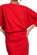 Sukienka z gumką w pasie dopasowana dołem luźna górą czerwona me495